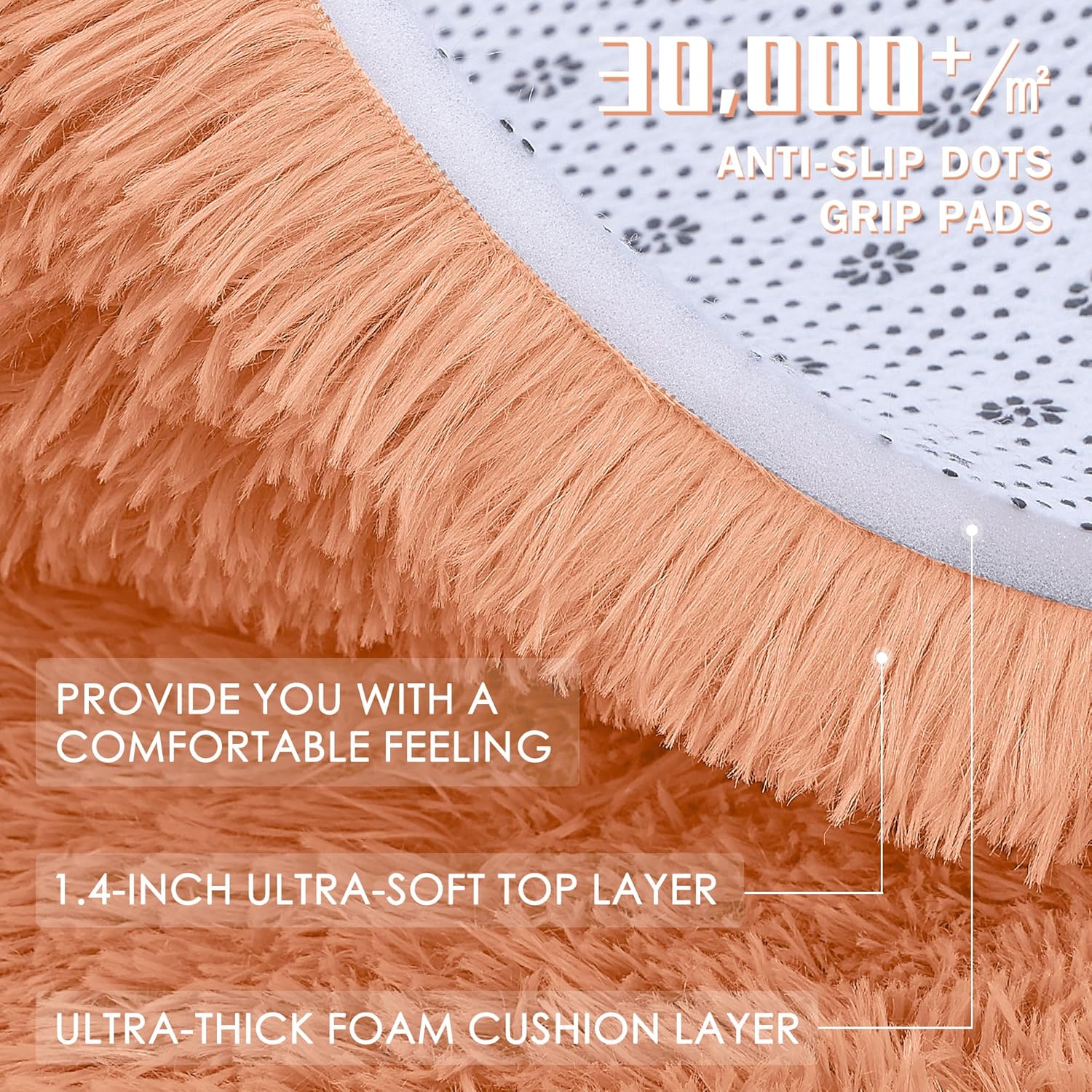 OLANLY Large Area Rug - Soft Fluffy Shaggy Carpet for Living Room & Bedroom | 9x12, Muted Orange