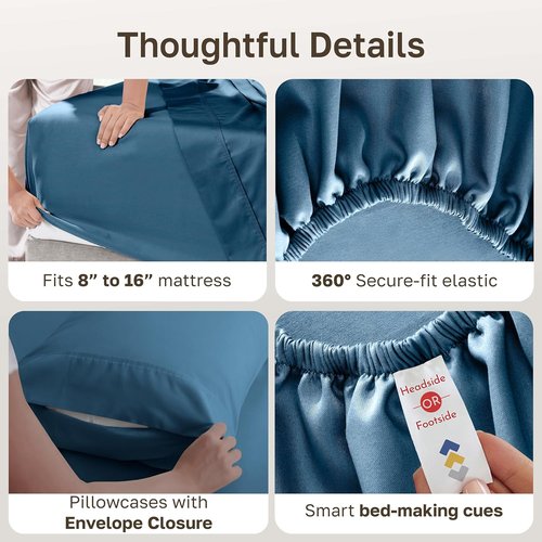 California Design Den King Size Sheet Set - Soft 400 Thread Count 100% Cotton, Deep Pocket, Peacock Blue | 6-Pc with 4 Pillowcases