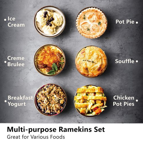 ONEMORE 8 oz Ramekins Oven Safe, Ceramic Small Ramekins with Brown Rim for Baking, Speckled Cute Ramekin Set for Creme Brulee, Sauces, Desserts & Ice Cream, Individual Custard/Pudding Cups Set of 6