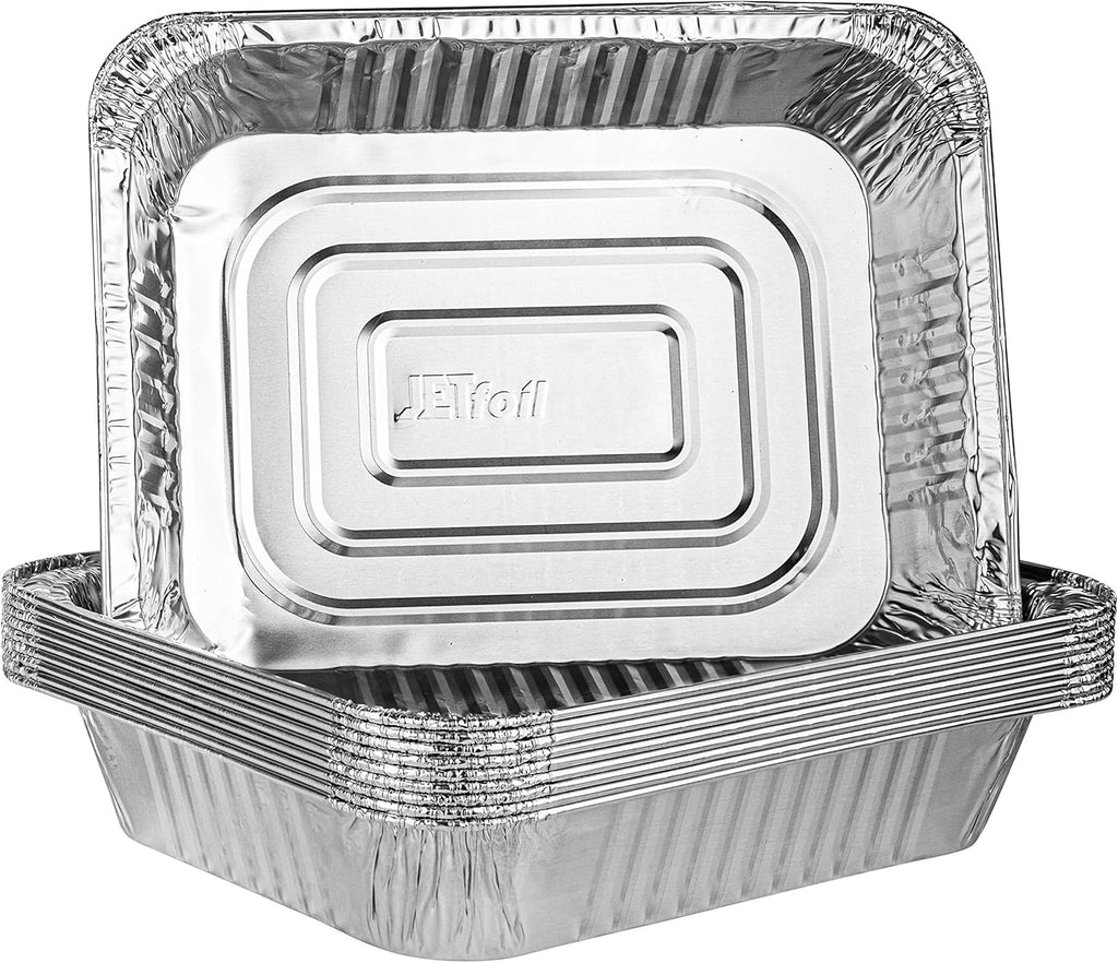 PlasticPro Disposable Aluminum Foil Pans - Half Size Deep Bakeware for Cakes, Meatloaf & Lasagna | Pack of 10