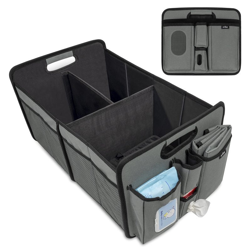 XEVAR Baby Diaper Caddy Organizer with Changing Mat - Portable Car Caddy for Newborn Essentials, Diapers & Wipes, Perfect for Baby Shower and New Mom | Oxford Fabric, Grey