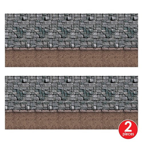 Beistle Stone & Dirt Floor Wall Backdrops, 4’ x 30’, Pack of 2 – Medieval Party Decorations, Medieval Decor Background, Easy to Adhere Wall Covering, Stone Backdrop, Halloween Party Decorations