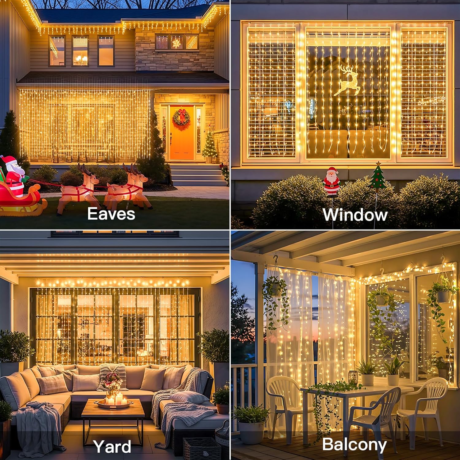 Suddus Solar Tangle-Free Curtain Lights - 200 LED Waterproof Hanging Lights for Christmas & Events