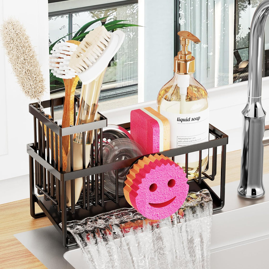 Skiennix Sponge Holder - Smiley Face Sink Caddy with Removable Brush Holder | Self-Draining Design