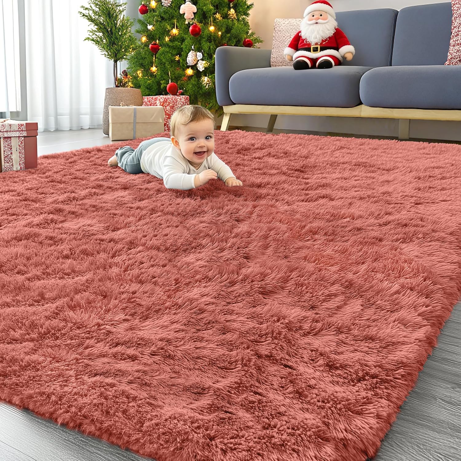 OLANLY Large Area Rug - Soft Fluffy Shaggy Carpet for Living Room & Bedroom | 6x9 ft, Rust Red