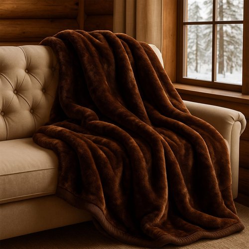 Bedford Home Faux Fur Throw Blanket - Oversized 91x81 Soft Mink-Style, Machine-Washable Bedding - 7.8lb Heavy Throw Blanket for Bed or Sofa (Coffee)