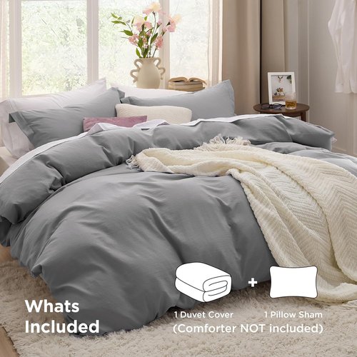Bedsure Grey Duvet Cover Set - Extra Soft Twin/Twin XL Bedding, 2 Pieces with Zipper Closure & Pillow Sham