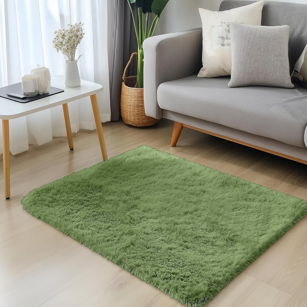 OLANLY Small Bedside Rug - Soft, Machine Washable Shaggy Throw Rug for Bedroom & Living Room | Green