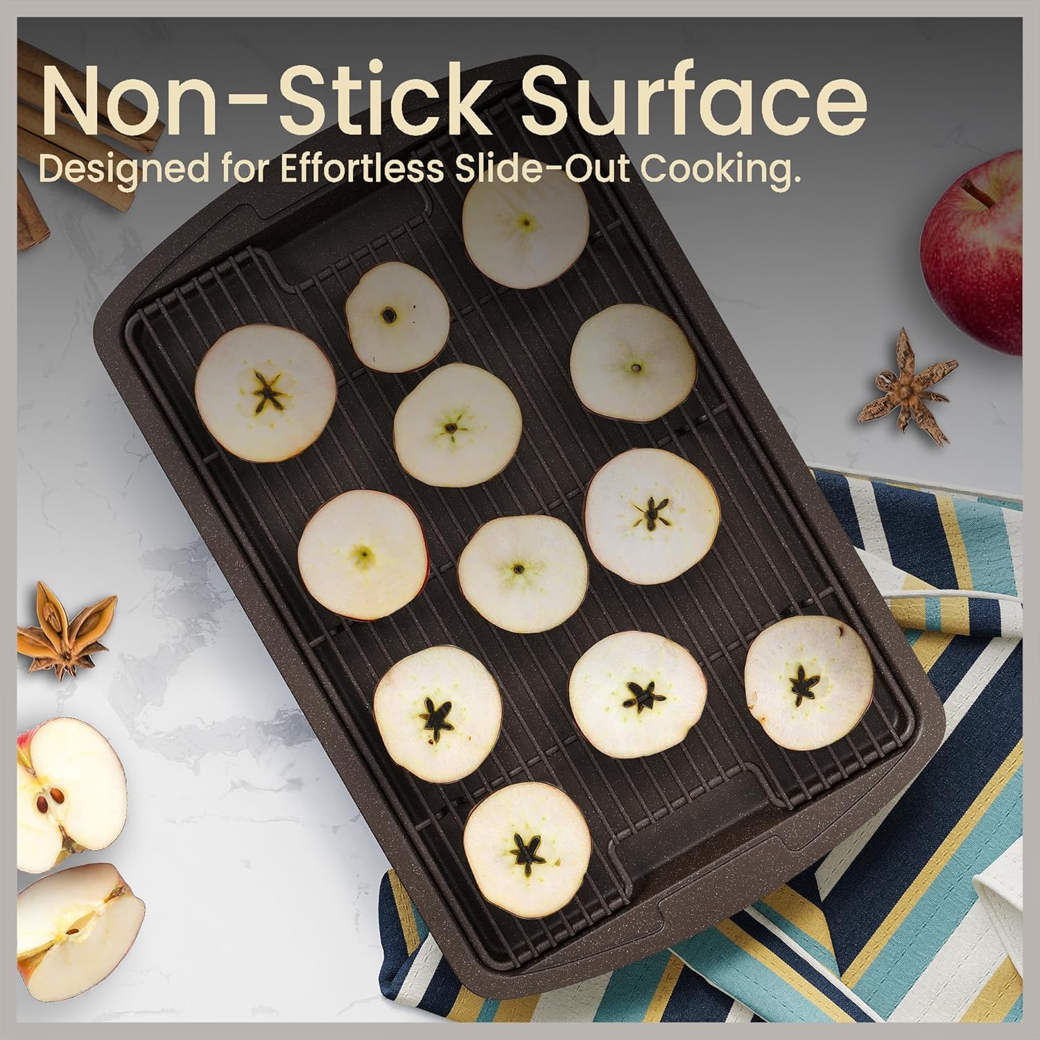 **Brown Marble Cookie Sheet Set by [Brand Name] - Nonstick Carbon Steel Pan & Cooling Rack | Oven Safe Up to 450°F**