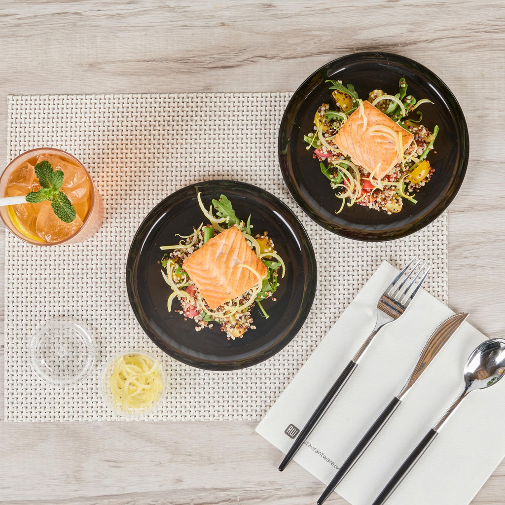 Restaurantware 7 x 7 Inch Party Plates 100 Disposable Plastic Dessert Plates - Round Heavy-Duty Black Plastic Salad Plates Serve Sides Or Appetizers For Weddings Or Catering