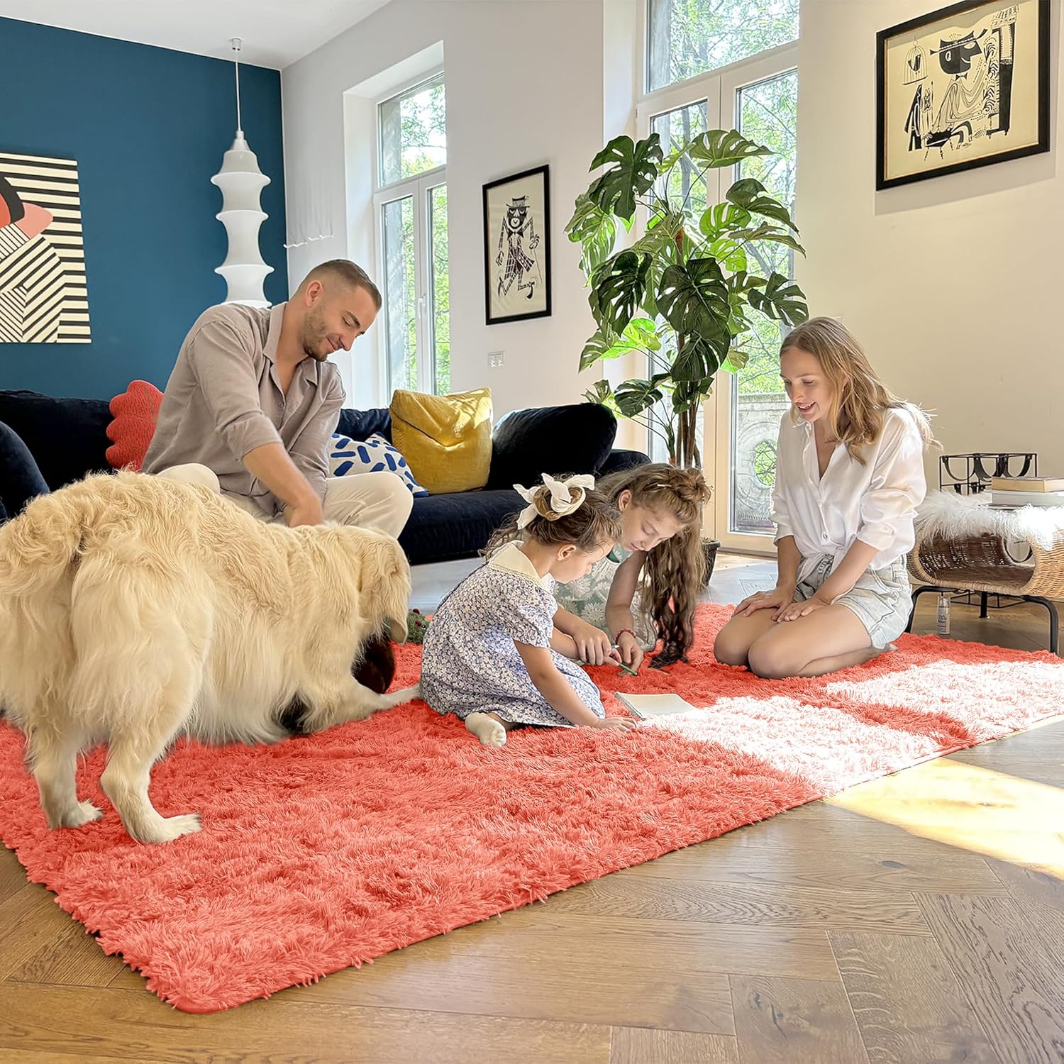 OLANLY Runner Rugs - Soft Fluffy Machine Washable 2x5 for Hallway & Bedroom | Coral Red Indoor Carpet