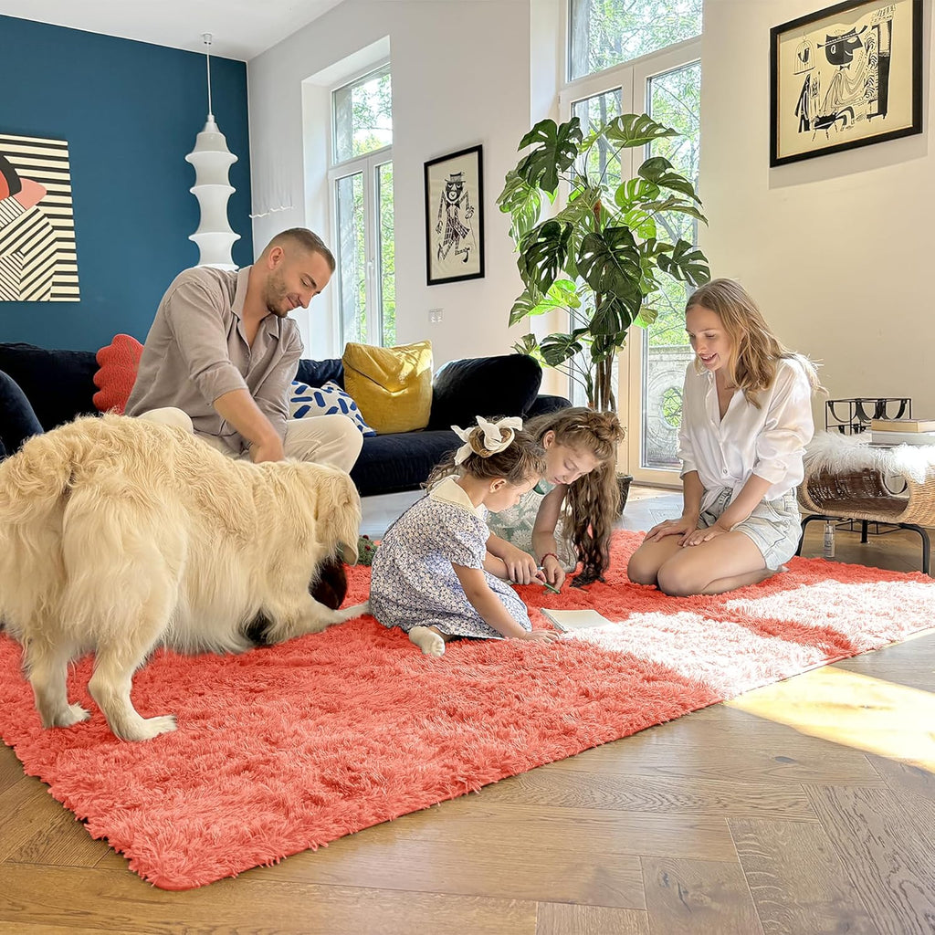 OLANLY Runner Rug - Soft Fluffy Machine Washable 2x8 for Hallway & Bedroom | Coral Red Home Decor