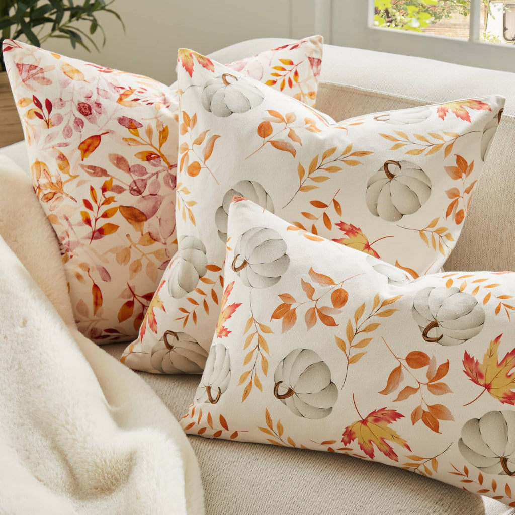 YZJZEDS 100% Cotton Fall Pillow Covers Set of 2, 22x22 Inch Pumpkin & Maple Leaf Print Farmhouse Thanksgiving Throw Pillow Covers Cushion Case Fall Home Decor for Sofa Bed Living Room