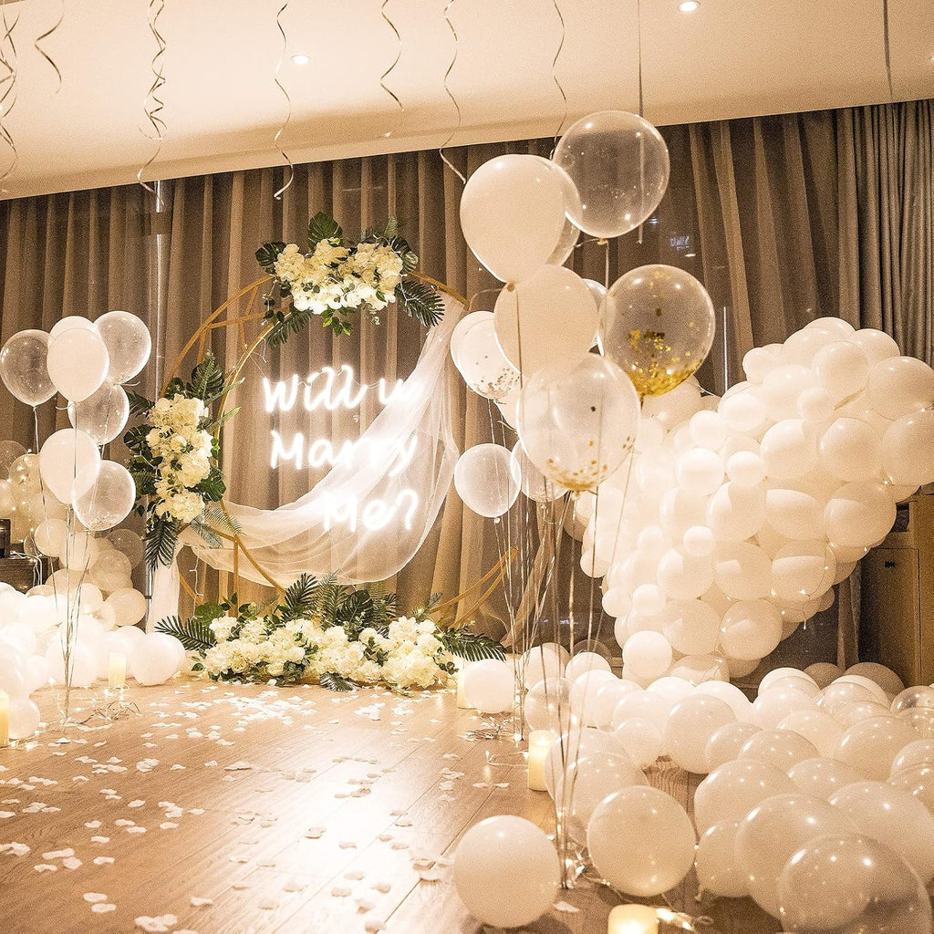 ASIYUHY White Balloons - 100 Pack 12 Inch Latex Balloons with Ribbons for Weddings & Parties