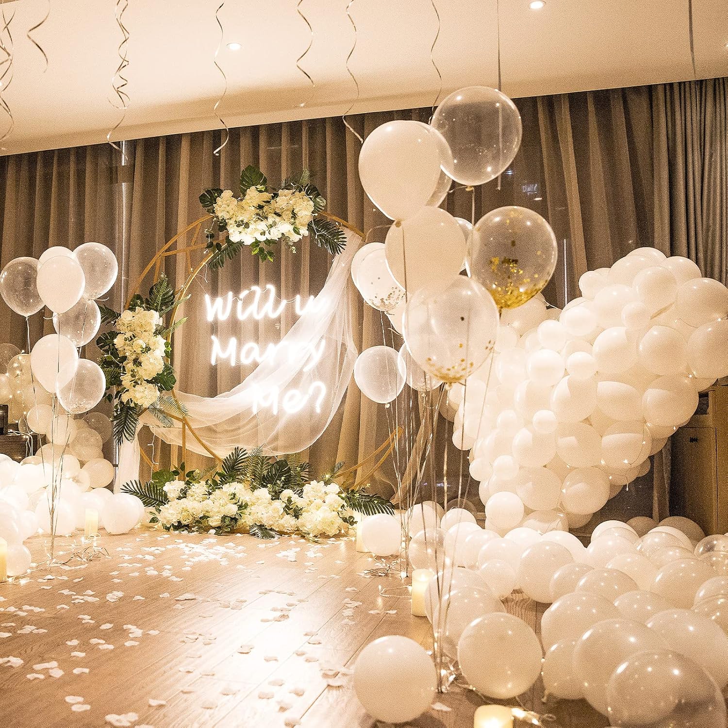 ASIYUHY White Balloons - 100 Pack 12 Inch Latex Balloons with Ribbons for Weddings & Parties