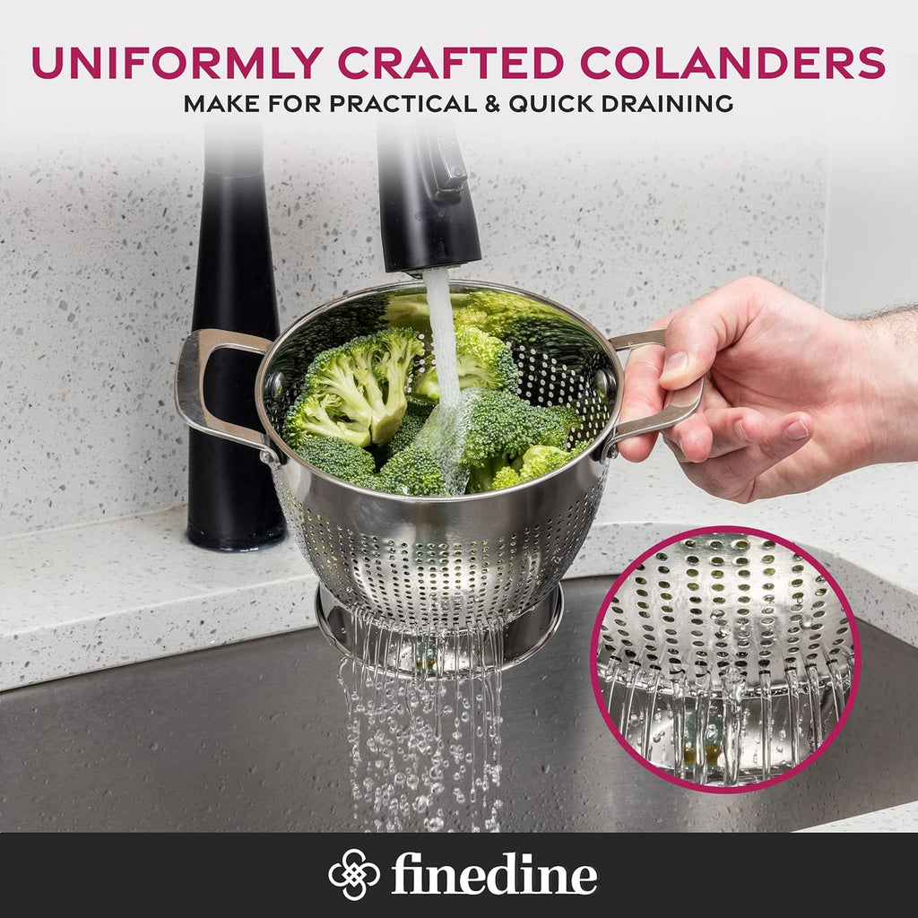 YH-Goods Stainless Steel Colander Set - 3-Piece Stackable Strainers for Pasta, Rice & Fruit | 5QT, 3QT, 1.5QT