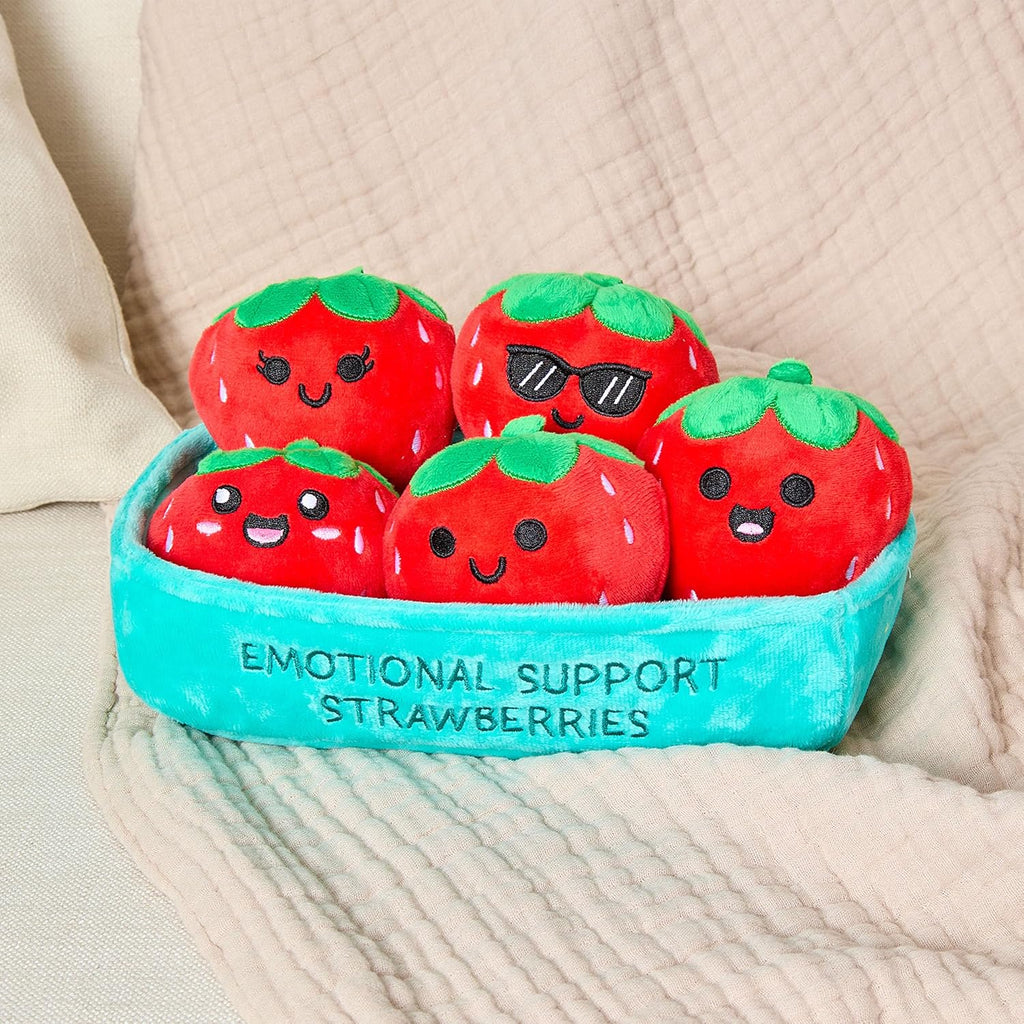 Relatable Emotional Support Strawberries - Cuddly Plushies Set with 5 Toys & Carrying Basket | Perfect Gift for All Ages