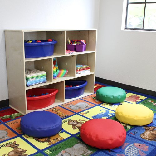 FDP SoftScape 15 inch Round Bean Floor Cushions with Handles; Flexible Seating for Home, Daycare, Preschool, Classroom, Yoga and Meditation, 4 inch Height (4-Piece) - Assorted