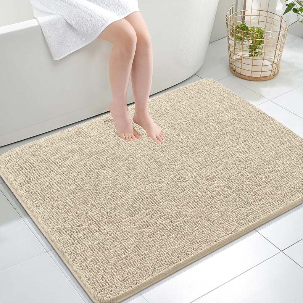 OLANLY Large Bath Rugs - Extra Soft Chenille with Rubber Backing | Quick Dry, Machine Washable, 40x32, Sand
