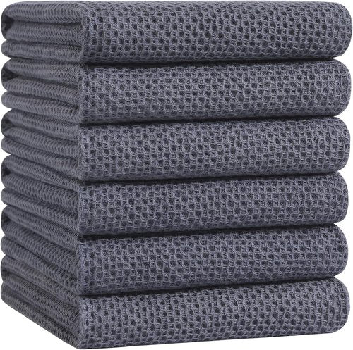 Homaxy 100% Cotton Oversized Waffle Weave Dish Towels - Ultra Soft & Absorbent, 20 x 28 Inches, 6-Pack | Dark Grey