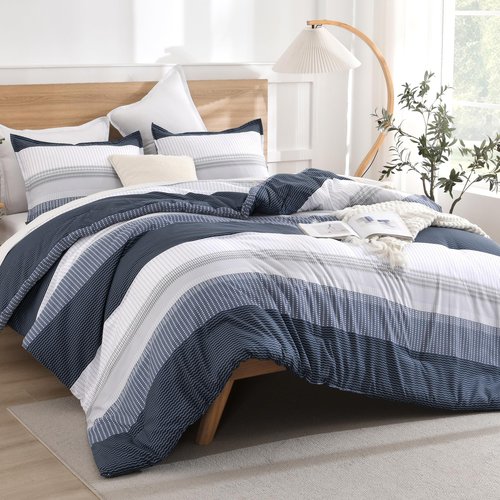 Litanika Full Comforter Set Black Blue - 3 Pieces Lightweight Fluffy Bedding Comforter Sets, All Season Down Alternative Comforter (1 Comforter, 2 Pillowcases)