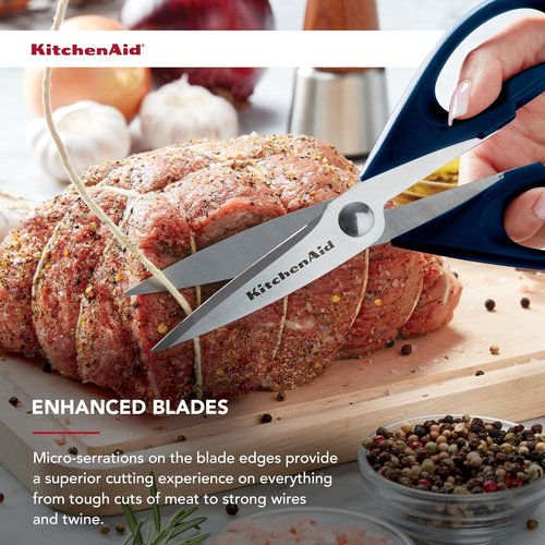 KitchenAid All-Purpose Kitchen Shears - Durable Stainless Steel Scissors with Soft Grip Handle, 8.72 Inch, Ink Blue