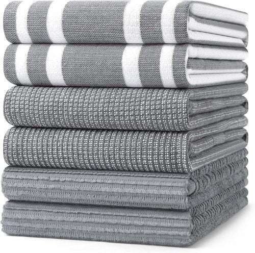 Homaxy Premium Kitchen Towels - Soft & Absorbent Cotton Dish Towels | 18”x28”, 6 Pack, Grey