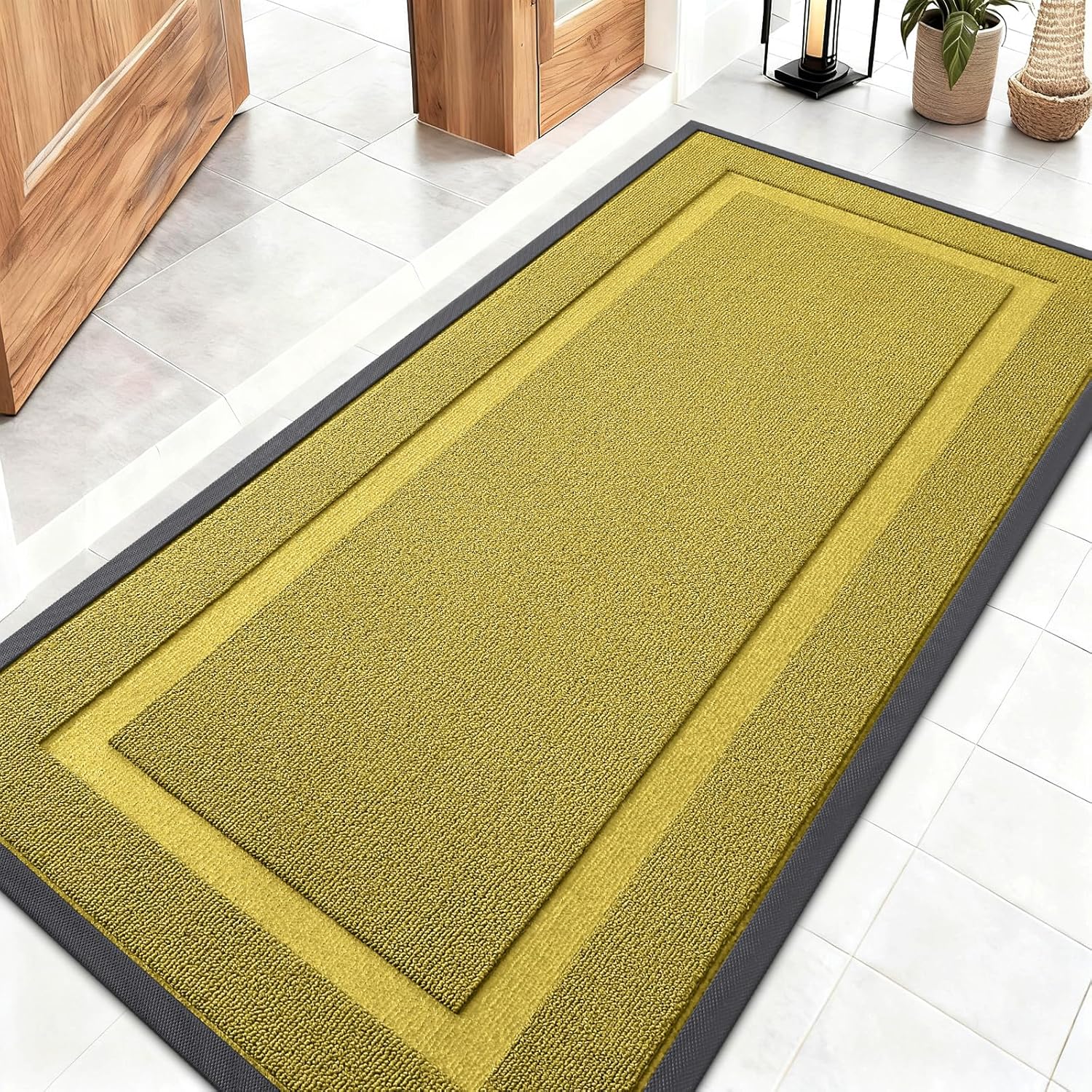 OLANLY Waterproof Front Door Mat - All-Season Indoor/Outdoor Doormat, Easy Clean, 47x23, Lime Green