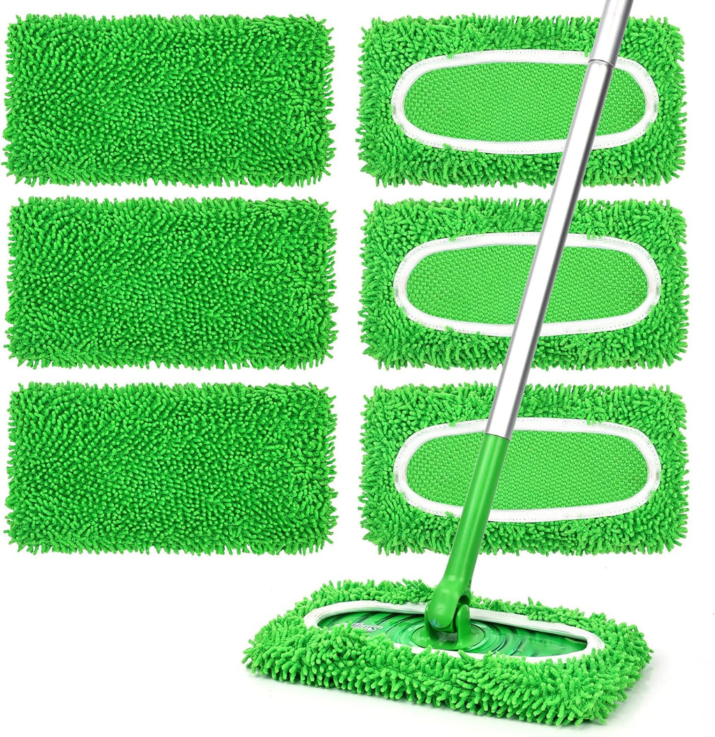 Skiennix Reusable Microfiber Mop Pads - 6 Pack Wet & Dry Cleaning Refills for Hardwood Floors