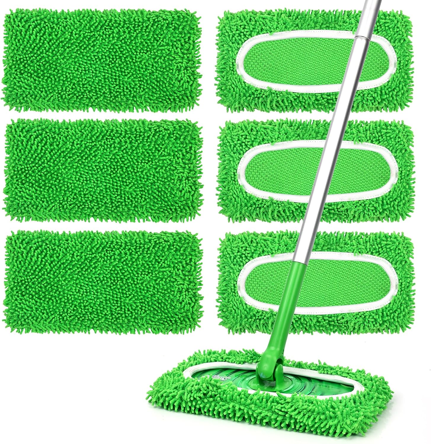 Skiennix Reusable Microfiber Mop Pads - 6 Pack Wet & Dry Cleaning Refills for Hardwood Floors