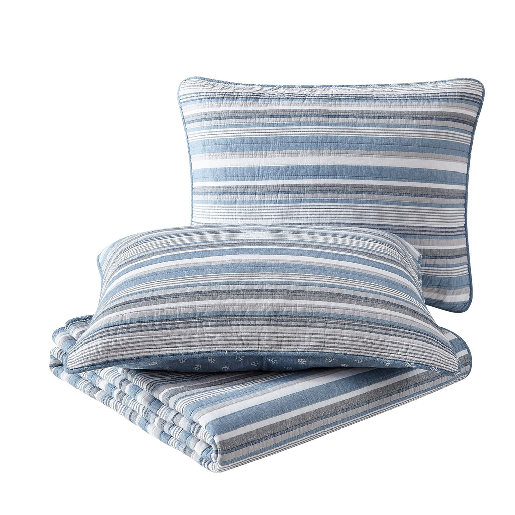 Nautica - Twin Quilt Set, Soft & Breathable Cotton Bedding with Medium Weight Feel, Reversible 2 Piece Bed Set with Matching Pillowcase (Jettison Grey)