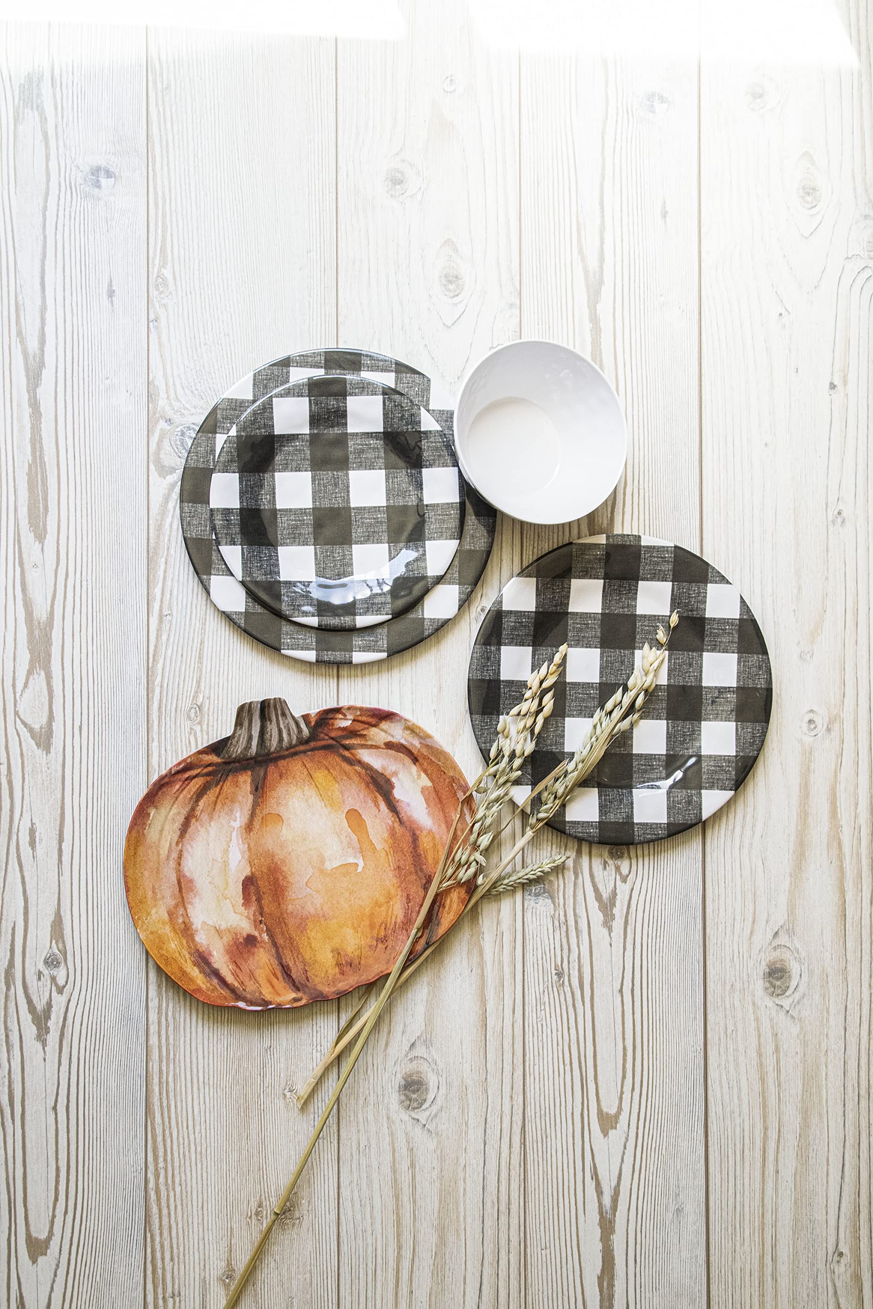 TarHong Vintage Lodge Buffalo Check Bowl, 6.1" x 2.8", 26-Ounce, Pure Melamine, Shatterproof, Indoor/Outdoor, White and Black, Set of 6