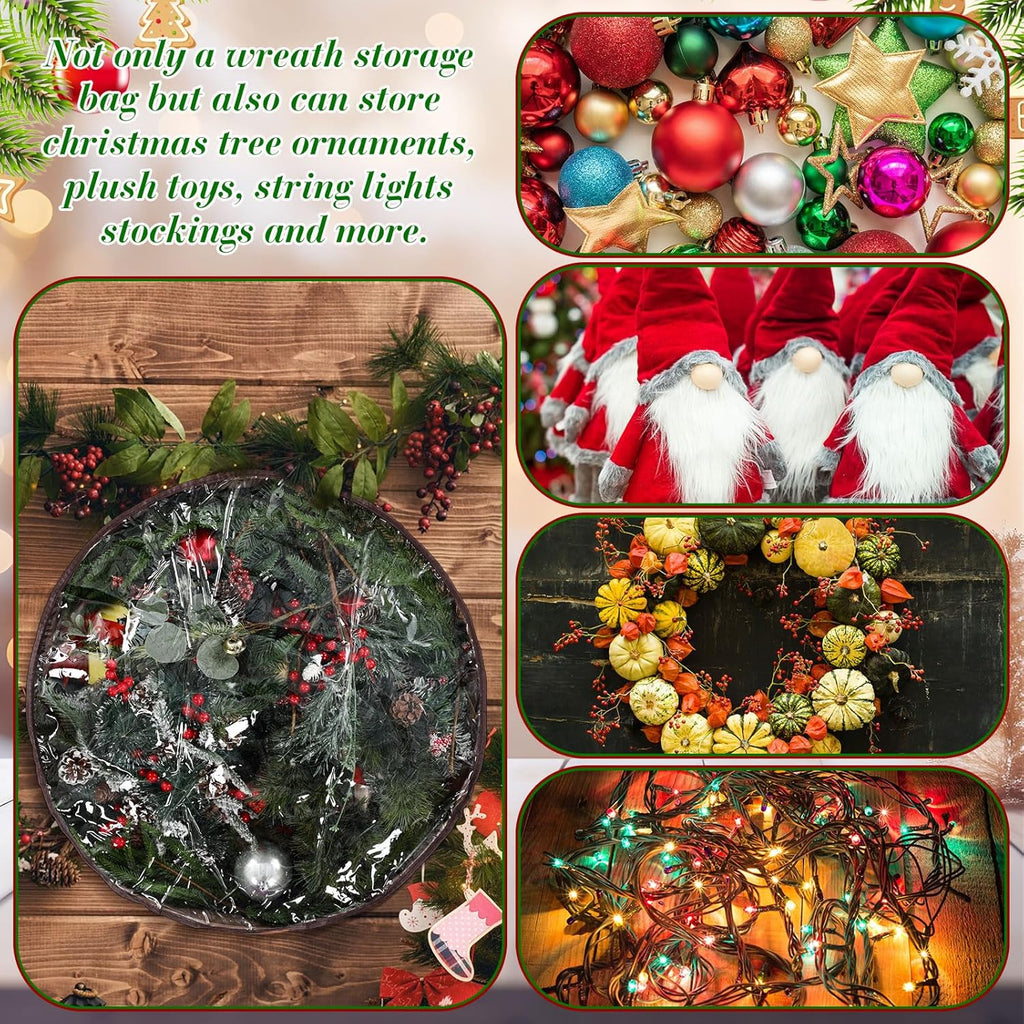 Regine Switzerland 36-Inch Wreath Storage Container - 4 Pack with Clear Window & Dual Zipper, Brown