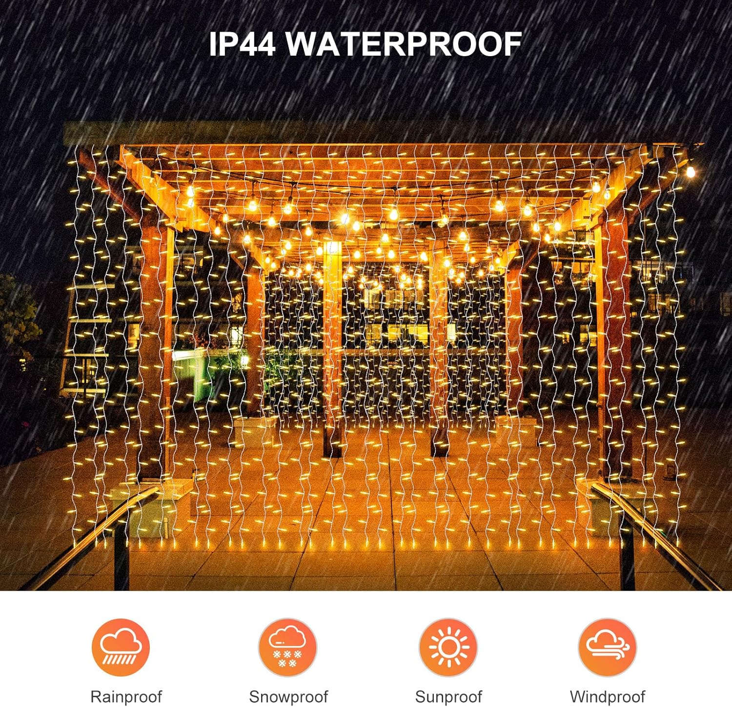 THKFUL Fairy Curtain Lights - 20 x 6.6FT 408LED Warm White String Lights | Waterproof & Remote-Controlled for Bedroom, Balcony, Garden