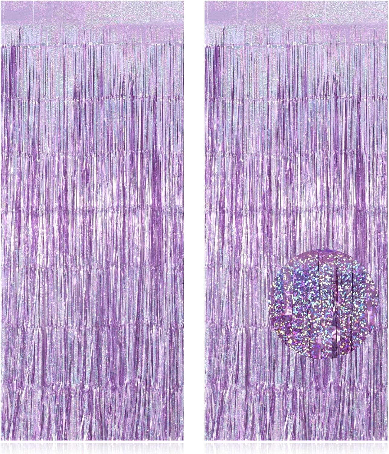Skiennix Fringe Curtains - 2 Pack Foil Backdrops for Birthday, Wedding, and Graduation Decor - Light Purple