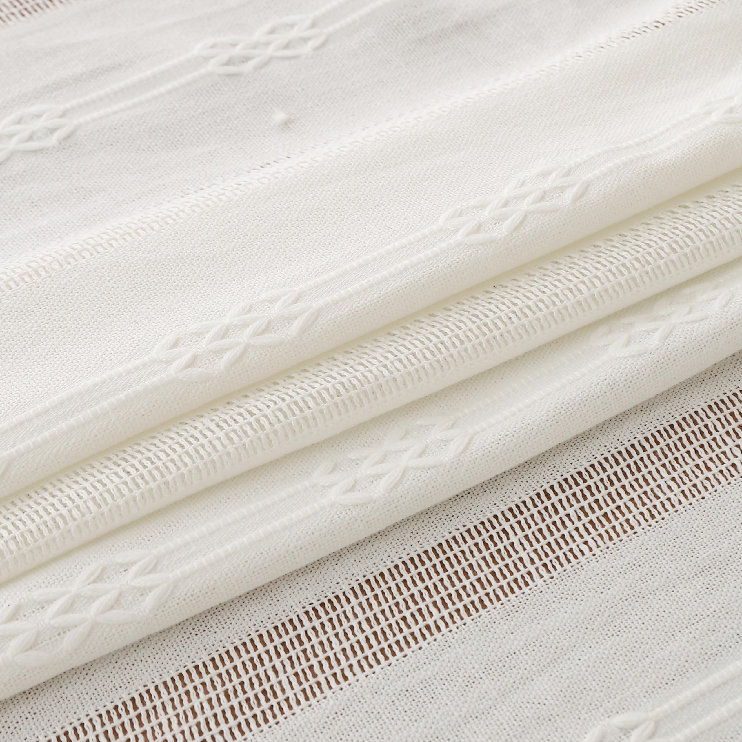 Gernaice Rustic Stripe Embroidered Oval Tablecloth Heavy Tassel Cotton Linen Table Cloth Wrinkle Free Washable Table Cover for Kitchen Dinning Party Holiday White 60x84 Inch