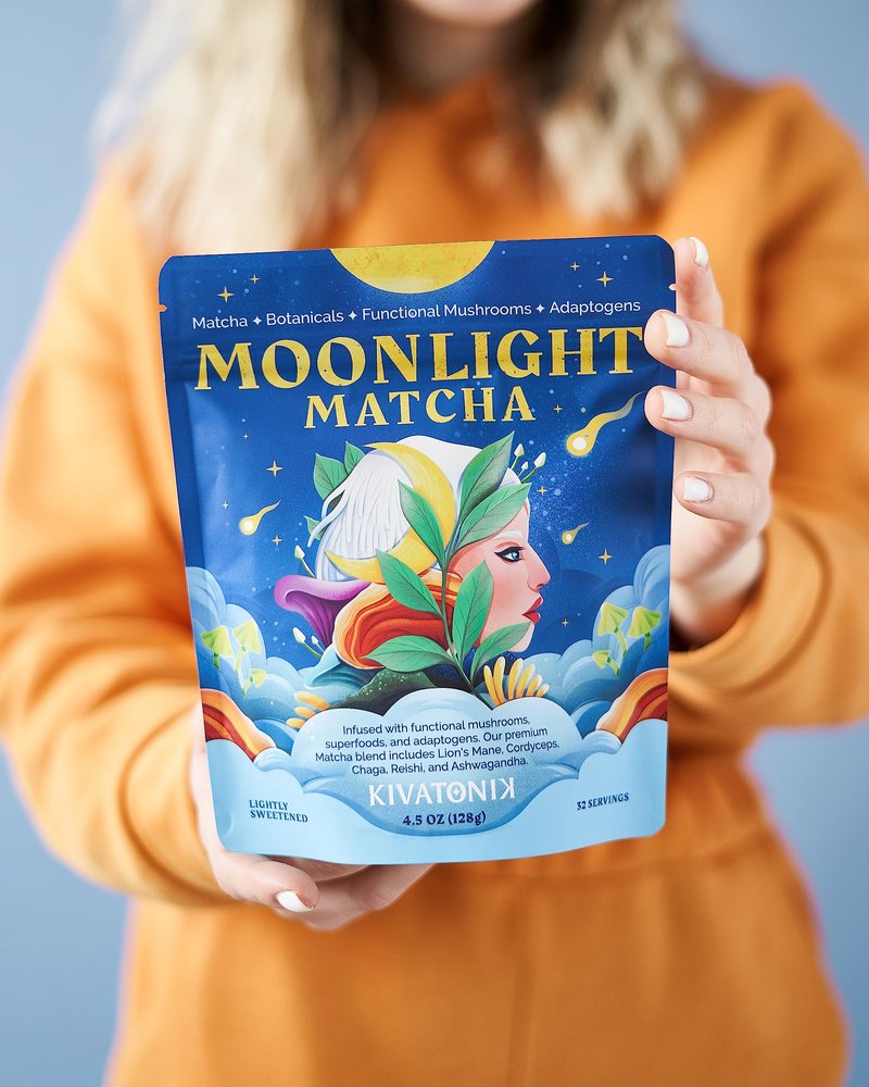 KIVATONIK Moonlight Matcha - Ceremonial Matcha with Organic Functional Mushrooms and Adaptogens - Lion's Mane, Cordyceps, Chaga, Reishi, and Ashwagandha (32 Servings, Lightly Sweetened)