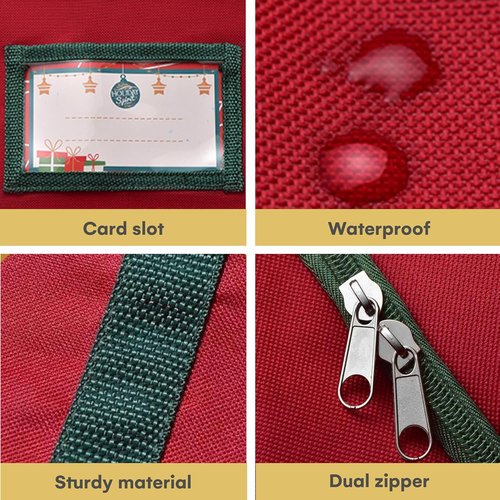 HOLIDAY SPIRIT Christmas Tree Storage Bag - Heavy Duty Waterproof 600D Oxford Canvas for 9 Ft Trees, Red