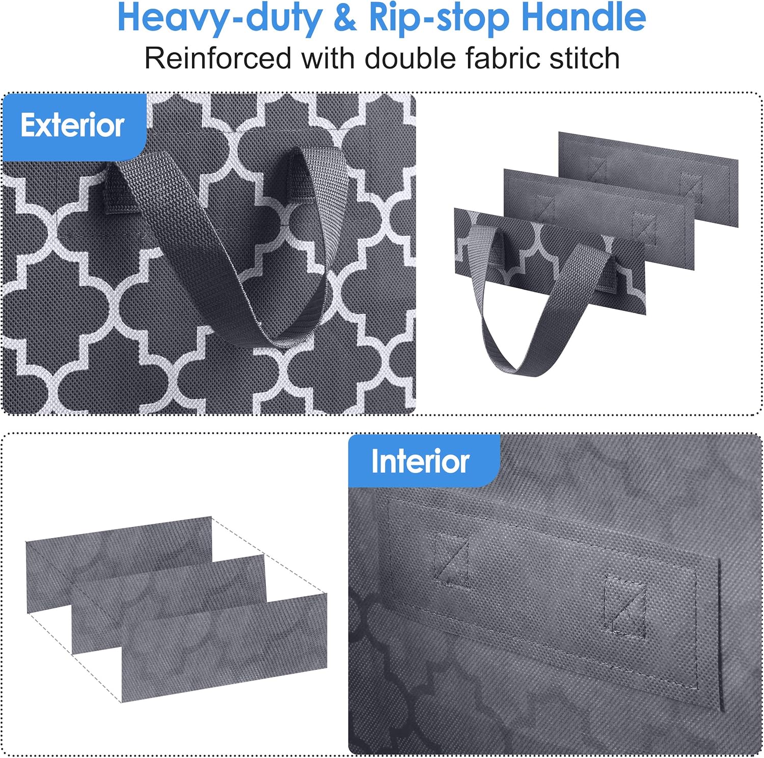 WISELIFE Storage Bags - Large Blanket and Clothes Organizer with Clear Window & Sturdy Zippers | Grey, 3 x 100L
