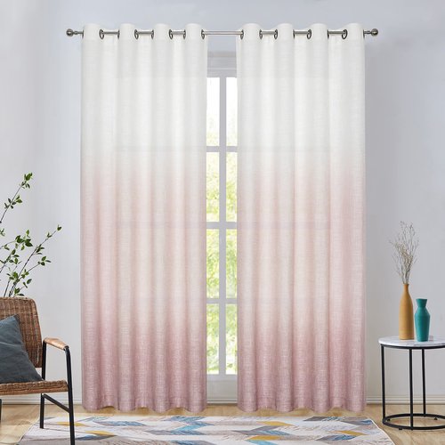 WEST LAKE Pink Ombre Linen Curtains for Bedroom 63 Inches Cream White and Pink Gradient Drape for Lover Valentines Living Room Kids Room Window Treatments Semi Voile Dust Rose Grommet Top 50"Wx63"Lx2