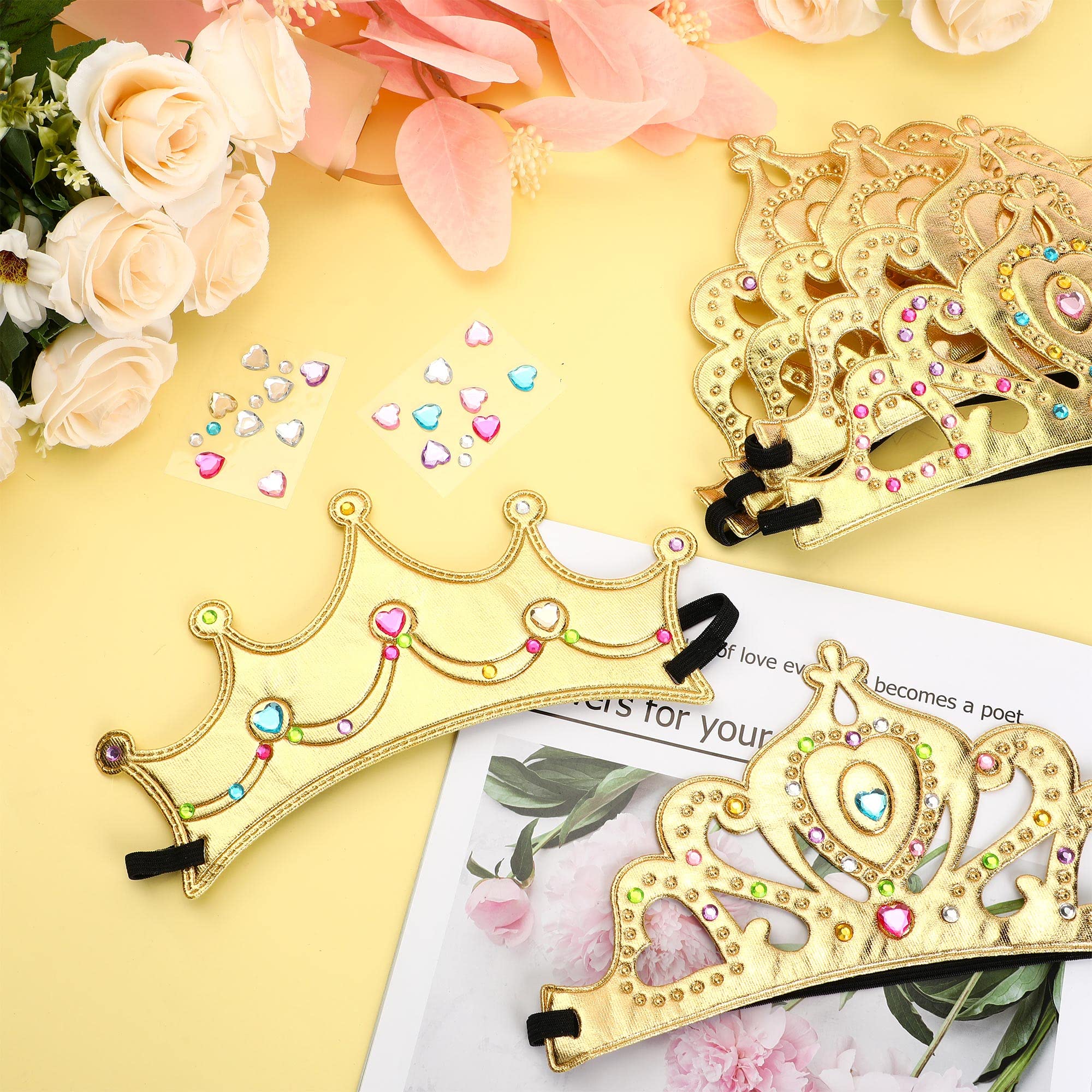 Sotiff 150 Pieces Foam Crowns Set for Kids Princess Tiaras Crowns Making Kits 90 Pcs Foam Princess Crowns and 60 Sheets Crystal Diamond Sticker for Kids' Party Supplies Decoration