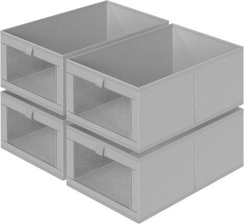 Criusia Linen Closet Organizers - 4 Pack Foldable Storage Baskets for Towels, Clothing & Books | Grey