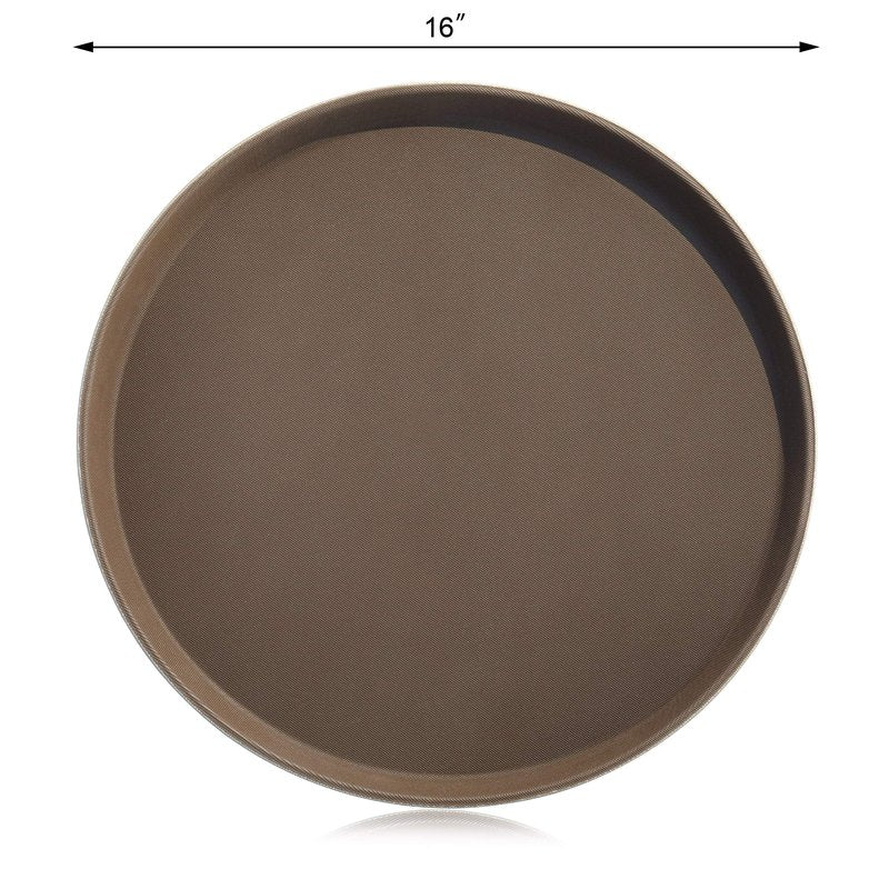 New Star Foodservice Non-Slip Tray, Plastic, Rubber Lined, Round (Brown, 16-Inch)