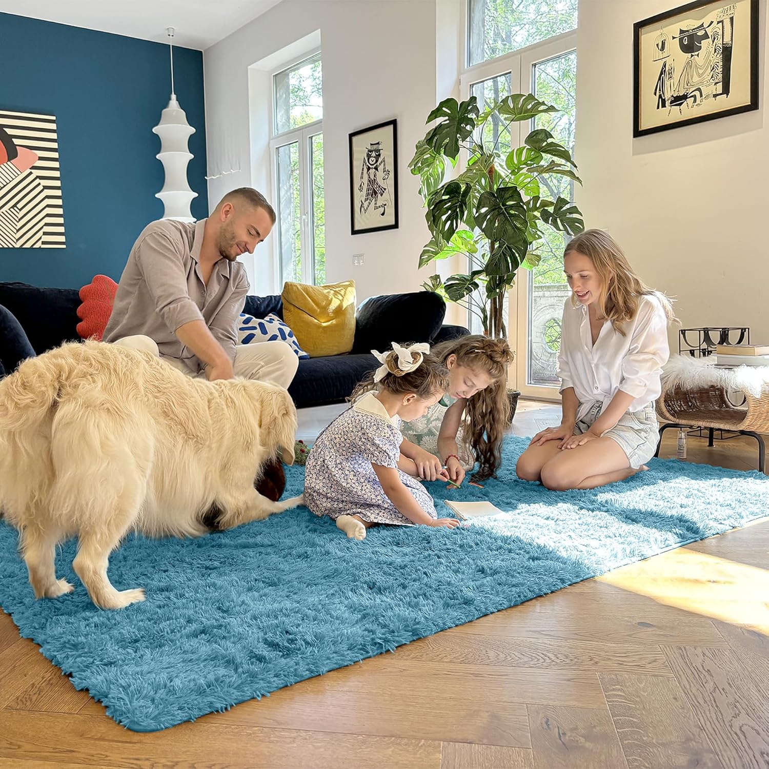 OLANLY Small Bedside Rug - Soft, Machine Washable Shaggy Throw Rug for Bedroom & Living Room | Slate Blue