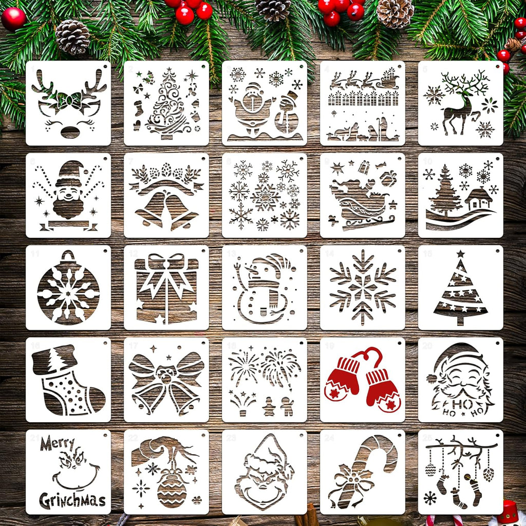 25 Pcs Christmas Stencils by [Brand Name] - Reusable 6x6 Inch Templates for DIY Crafts & Decorations