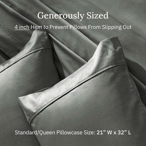 California Design Den Pillowcase Set - 400 Thread Count 100% Cotton Sateen, Soft & Breathable | Queen Size, Grey