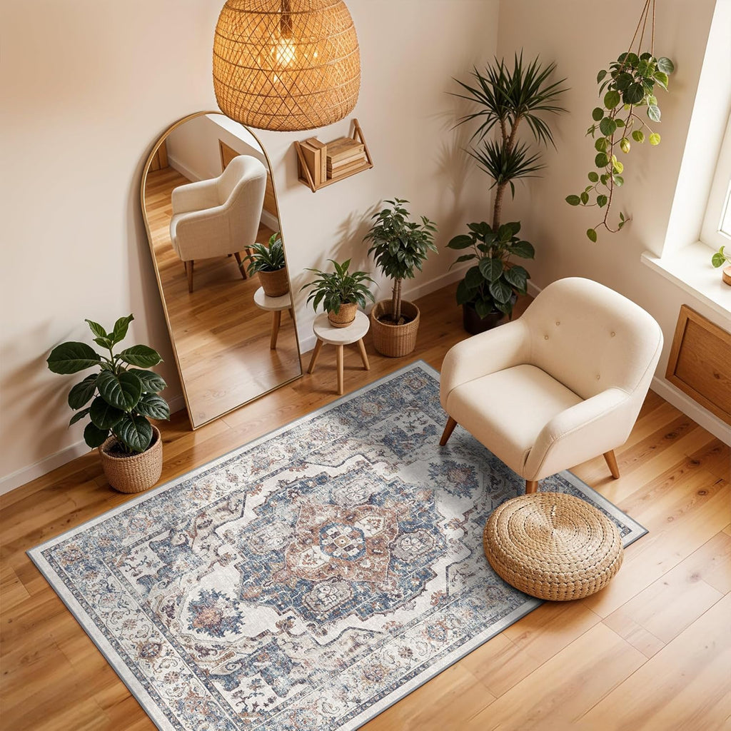 Skiennix Washable 3x4 Entryway Area Rug - Non-Slip, Water-Resistant Carpet for Kitchen & Bathroom (Brick)