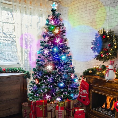 Juegoal 6 ft Pre-Lit Christmas Tree | RGB Color Changing LED Lights & Snowflakes Decor