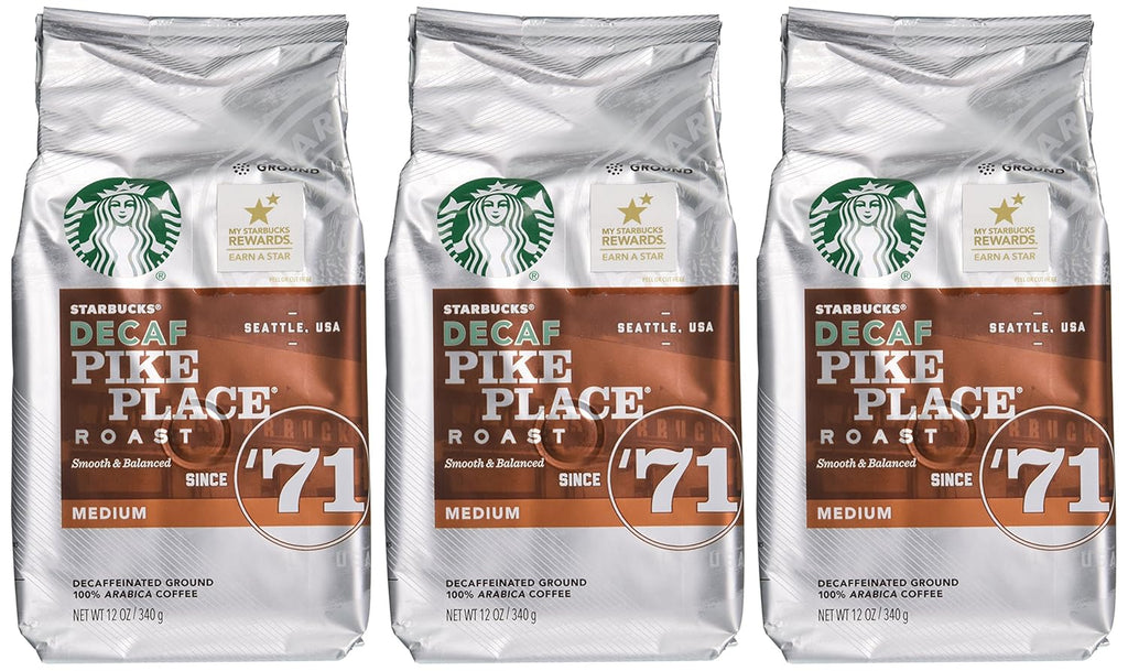 Starbucks Decaf Pike Place Roast - Ground Coffee, 12 oz Bag | Pack of 3 for Smooth Flavor