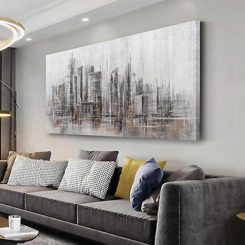 Abstract Wall Art Modern Art Wall Decor Canvas Printed Matter Gray Brown Abstract City Reflection Framed Artwork Canvas Painting for Living Room Bedroom Office Home Decor 24x48 Inch